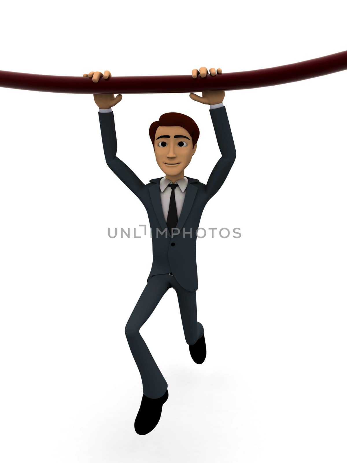 3d man hanging on rope with both hands concept by touchmenithin@gmail.com