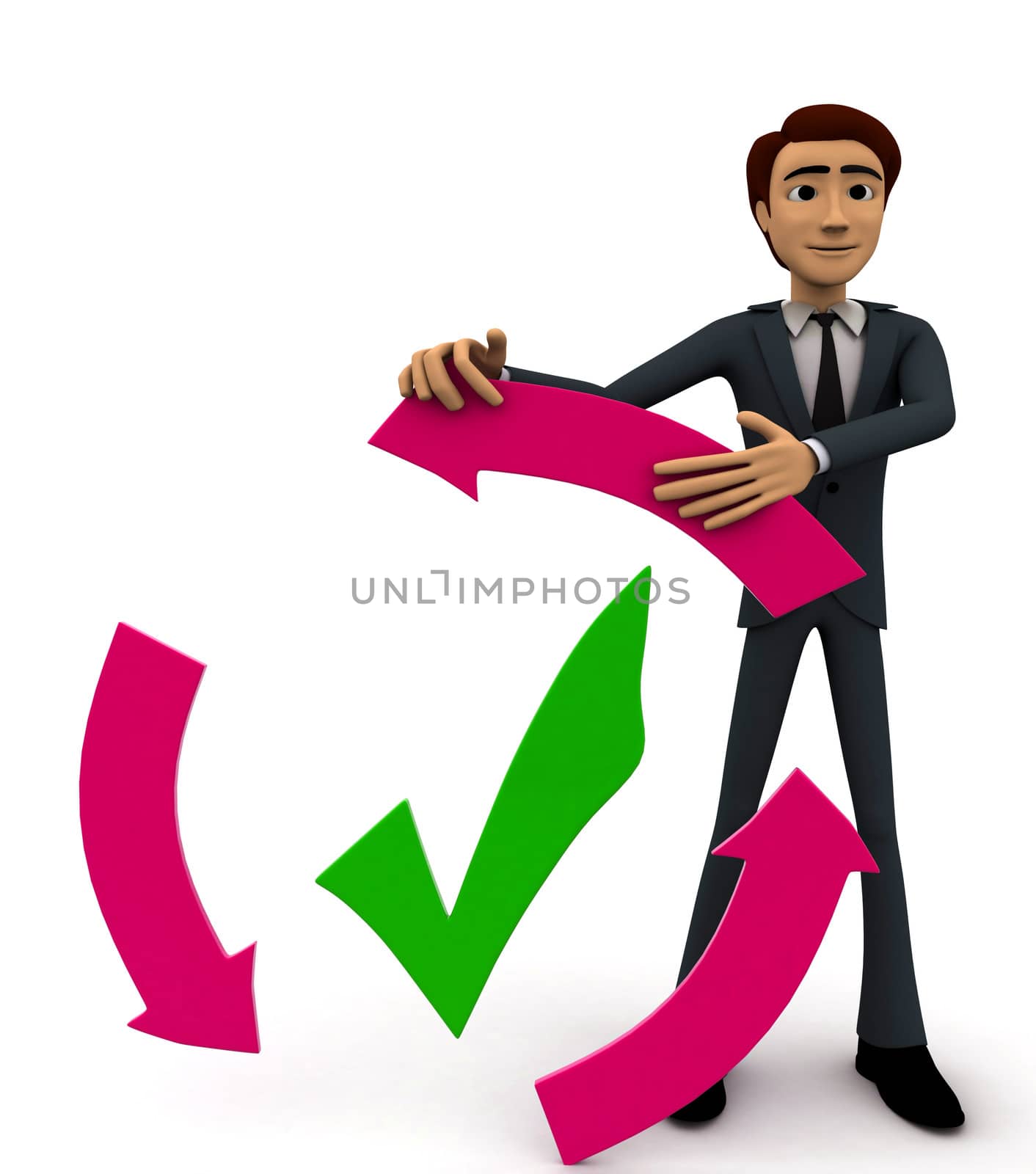 3d man with recycle arrow and correct symbol concept by touchmenithin@gmail.com