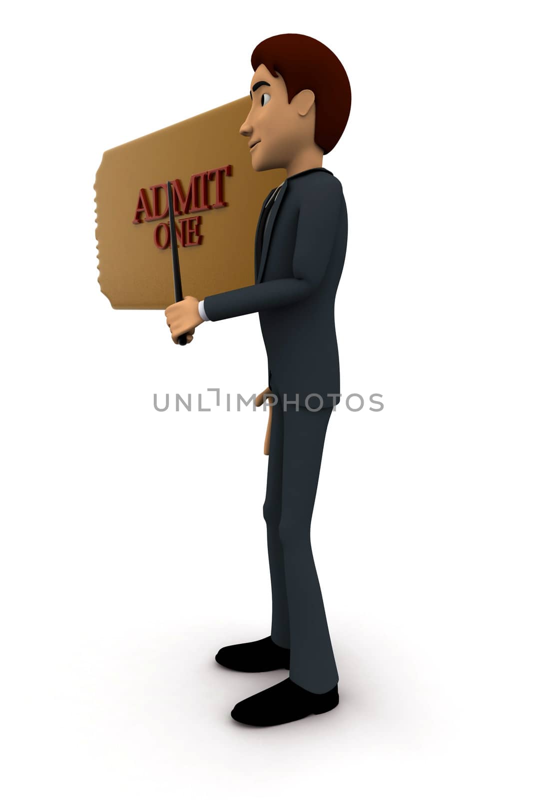 3d man presenting at admit one concept by touchmenithin@gmail.com