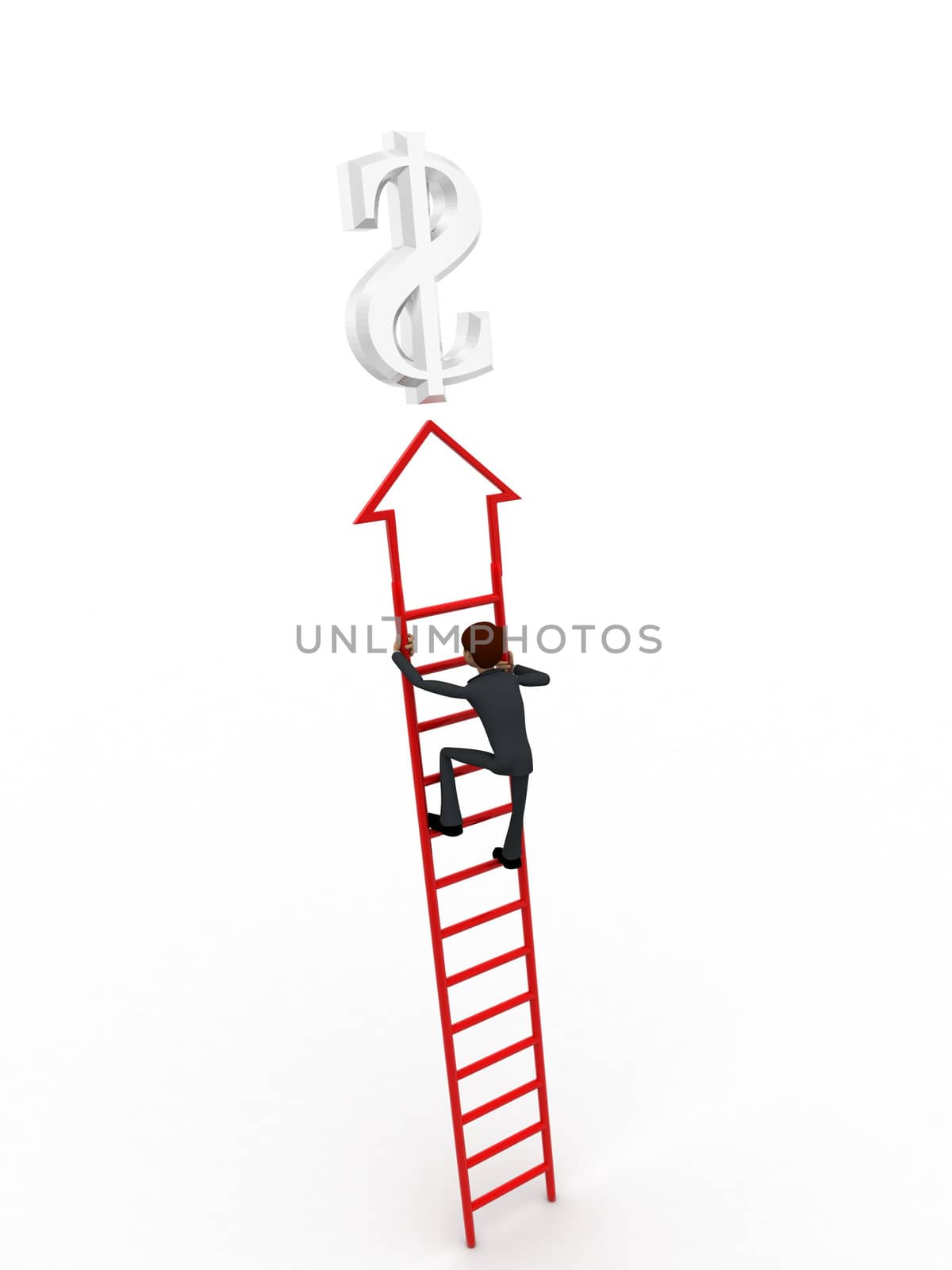 3d man climb arrow stair up towrds silver dollar sign concept by touchmenithin@gmail.com