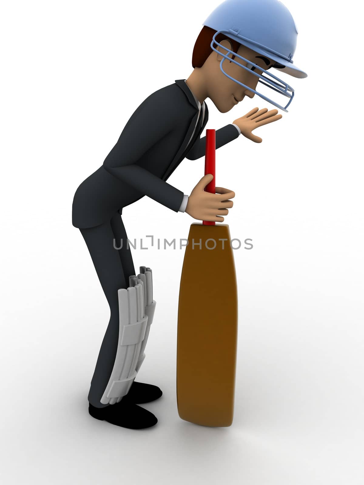 3d man cricket batsman asking to wait by showing hand concept by touchmenithin@gmail.com