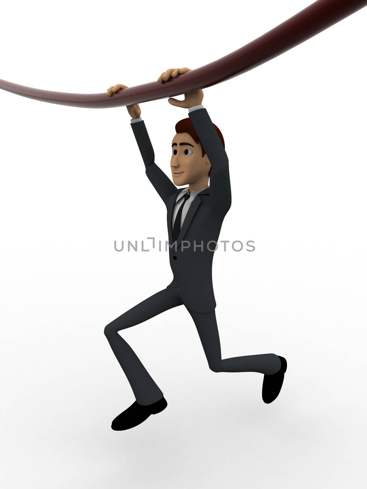 3d man hanging on rope with both hands concept by touchmenithin@gmail.com