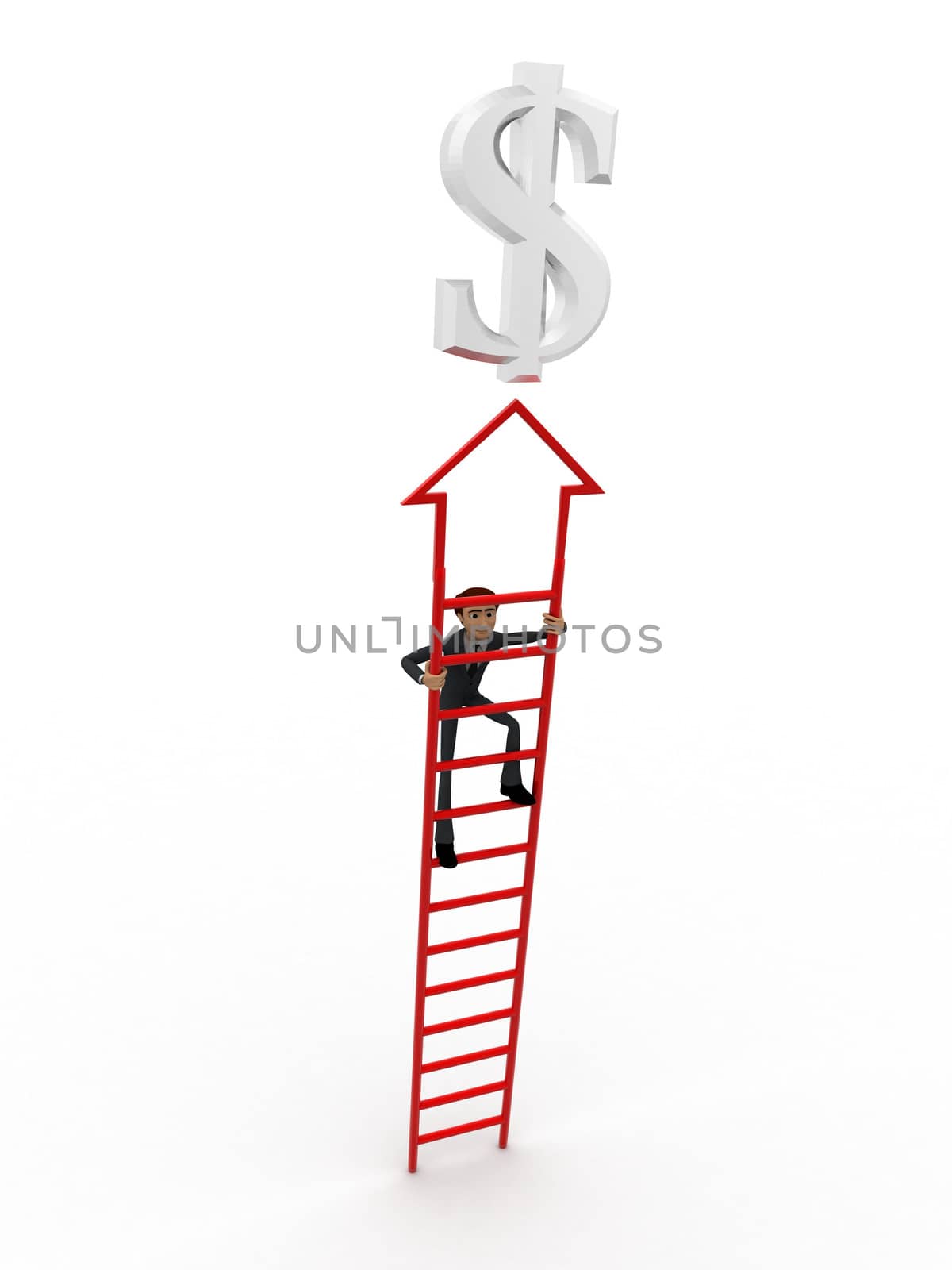 3d man climb arrow stair up towrds silver dollar sign concept by touchmenithin@gmail.com