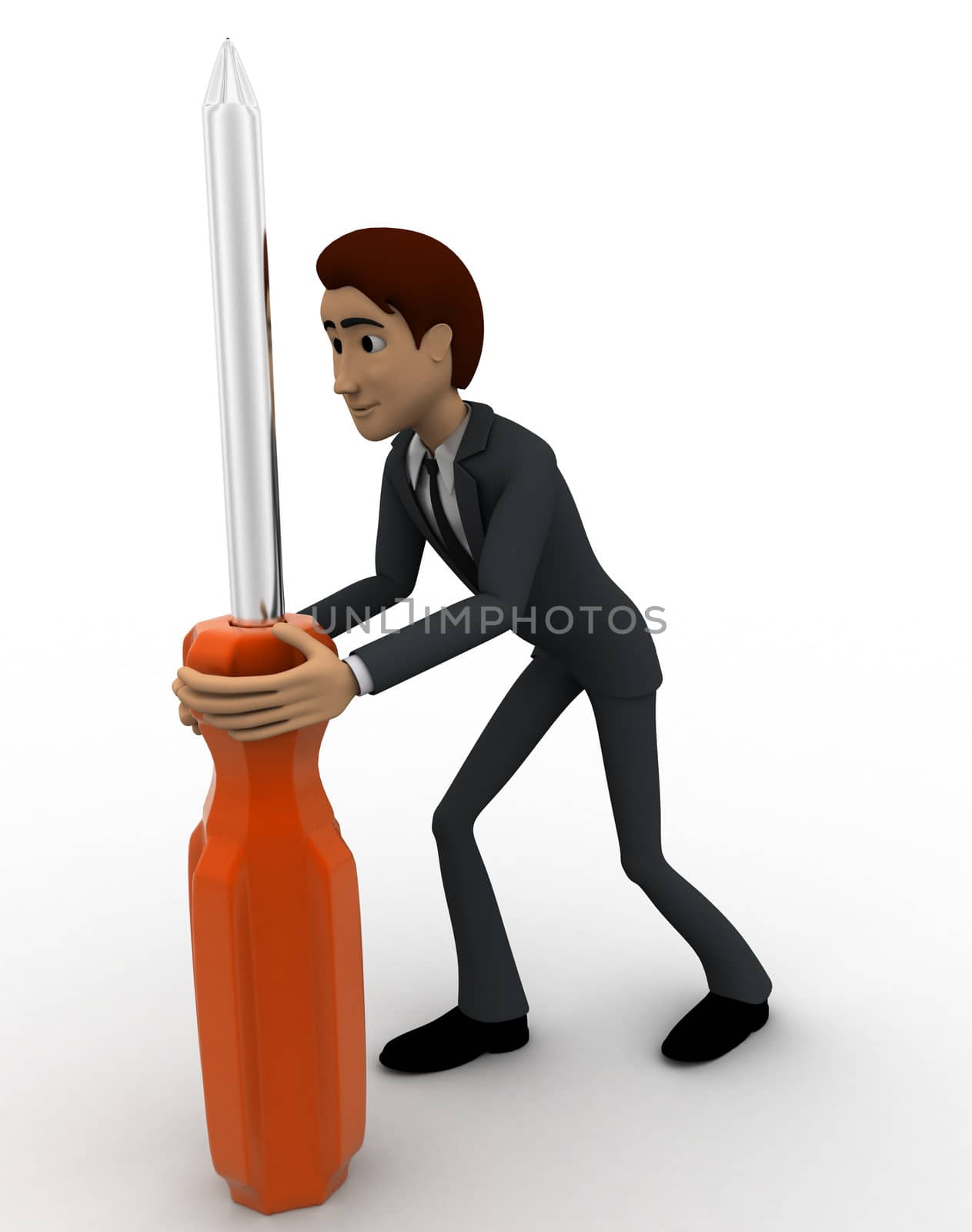 3d man holding big screw driver concept by touchmenithin@gmail.com