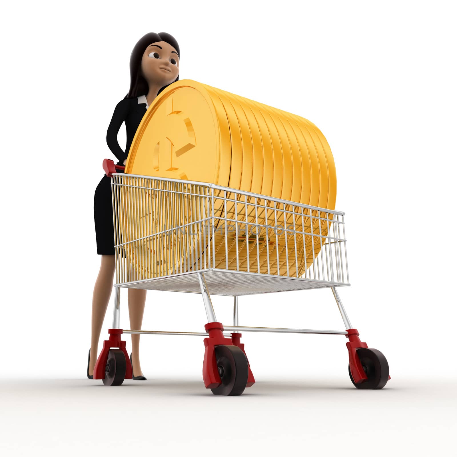 3d woman draw cart with golden coin of dollar concept by touchmenithin@gmail.com