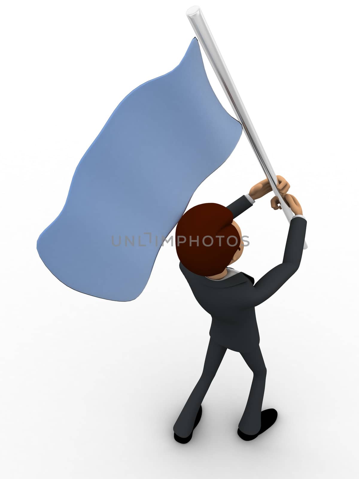 3d man with blue flag in hands and polling it concept by touchmenithin@gmail.com