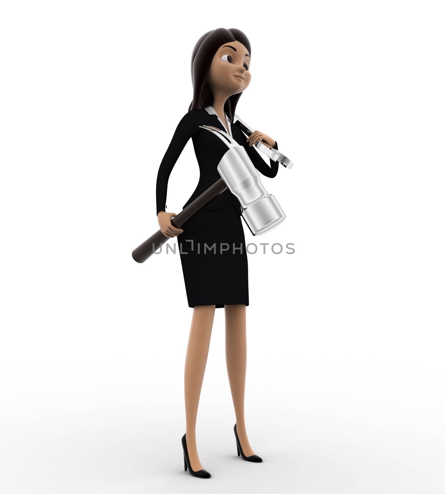 3d woman with hammer and wrench concept by touchmenithin@gmail.com