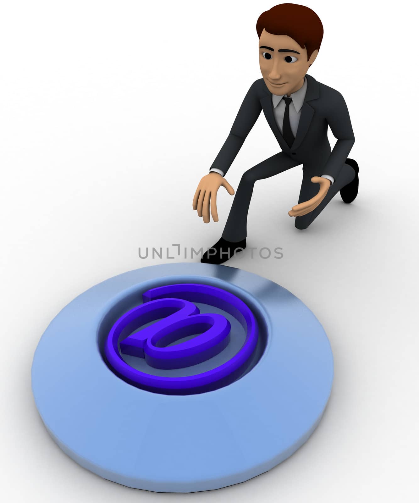 3d man press button with email icon concept by touchmenithin@gmail.com