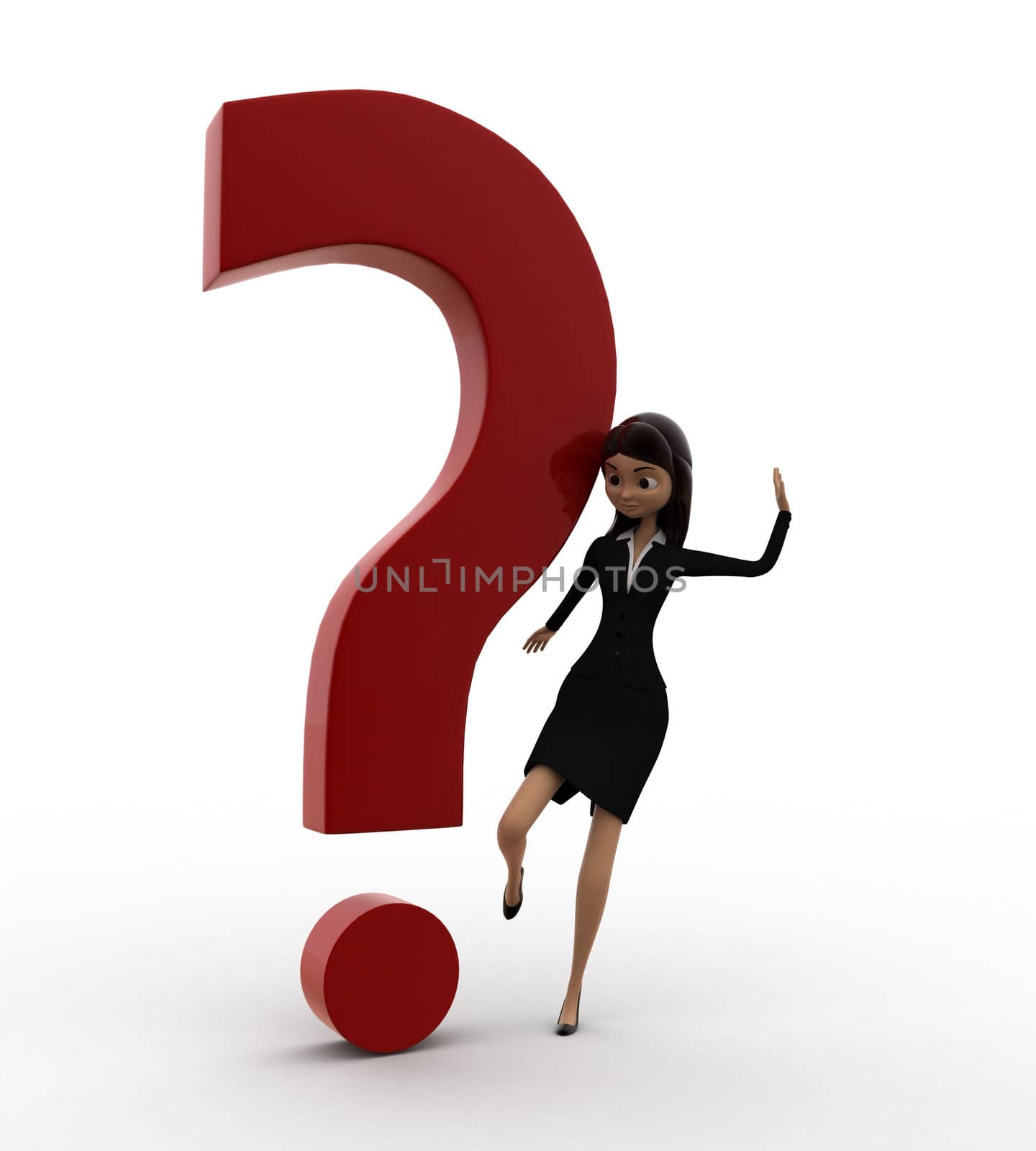 3d woman kicking dot of question mark concept by touchmenithin@gmail.com