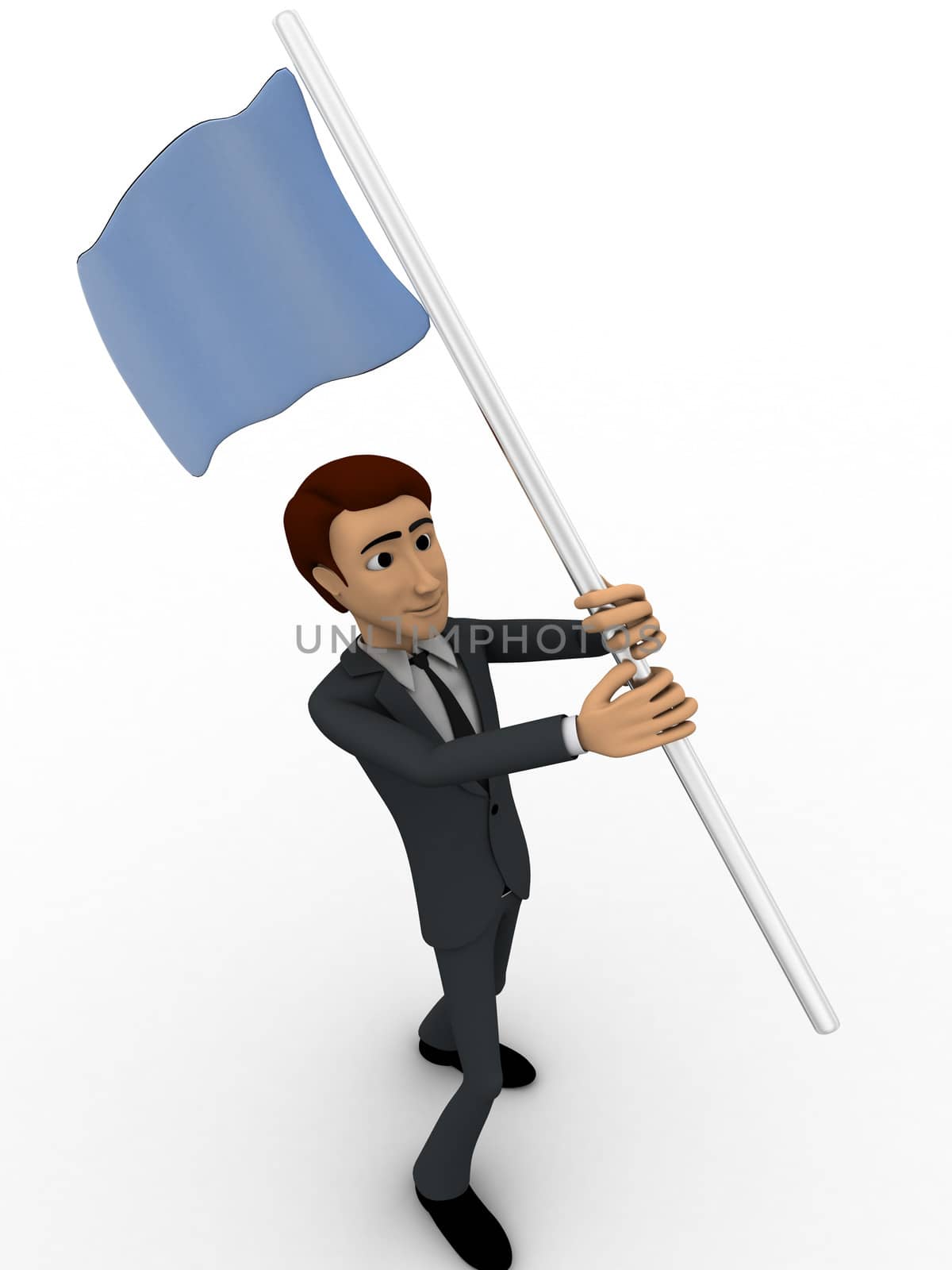 3d man with blue flag in hands and polling it concept by touchmenithin@gmail.com