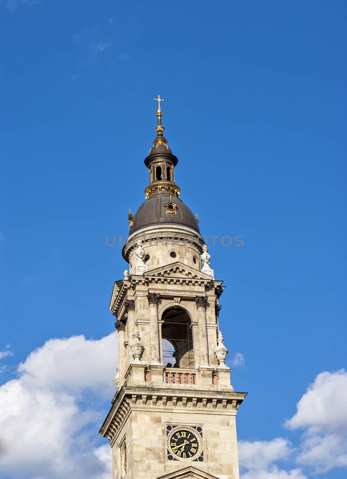Belfry at blue sky in Budapest, Hungary by papadimitriou