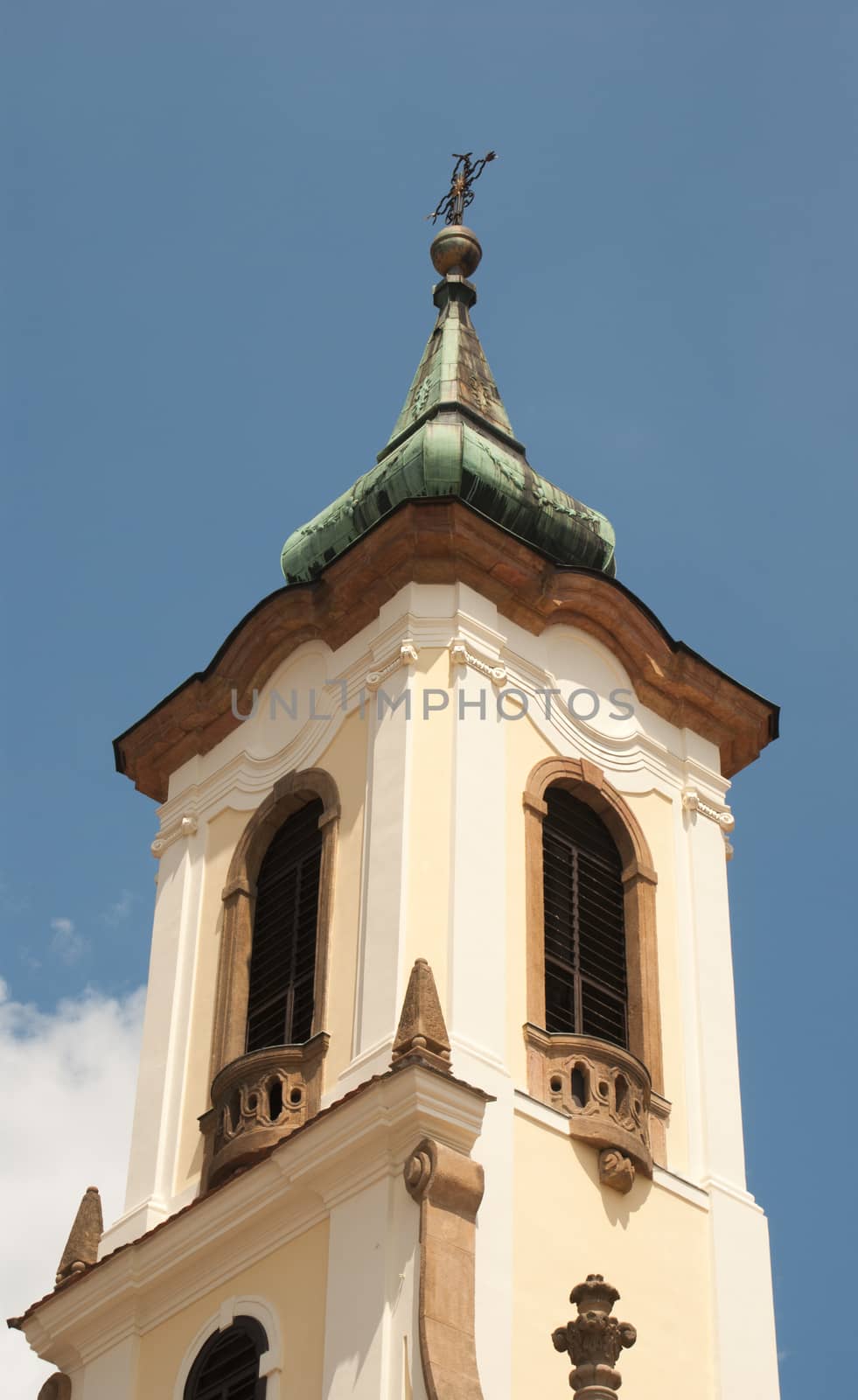 Belfry at blue sky in Budapest, Hungary by papadimitriou