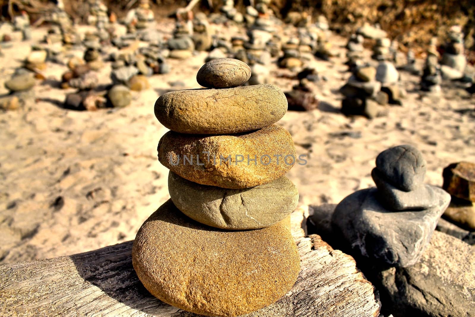 stone balancing at pfeiffer beach california USA