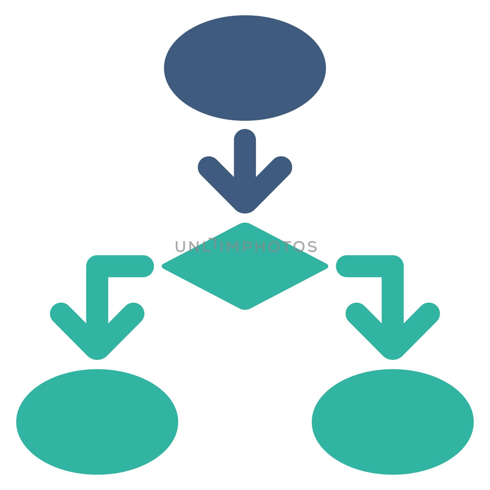 Flowchart icon from Commerce Set. Glyph style: bicolor flat symbol, cobalt and cyan colors, rounded angles, white background.