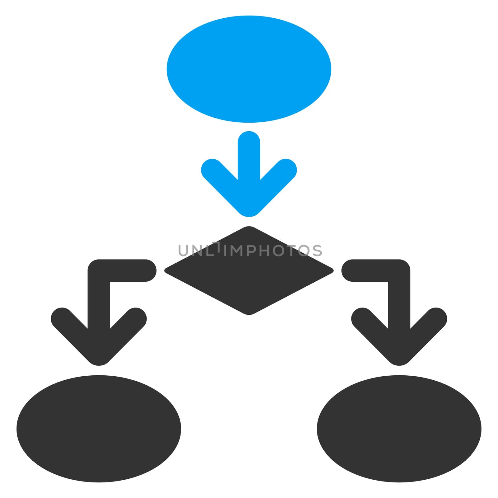 Flowchart icon from Commerce Set. Glyph style: bicolor flat symbol, blue and gray colors, rounded angles, white background.