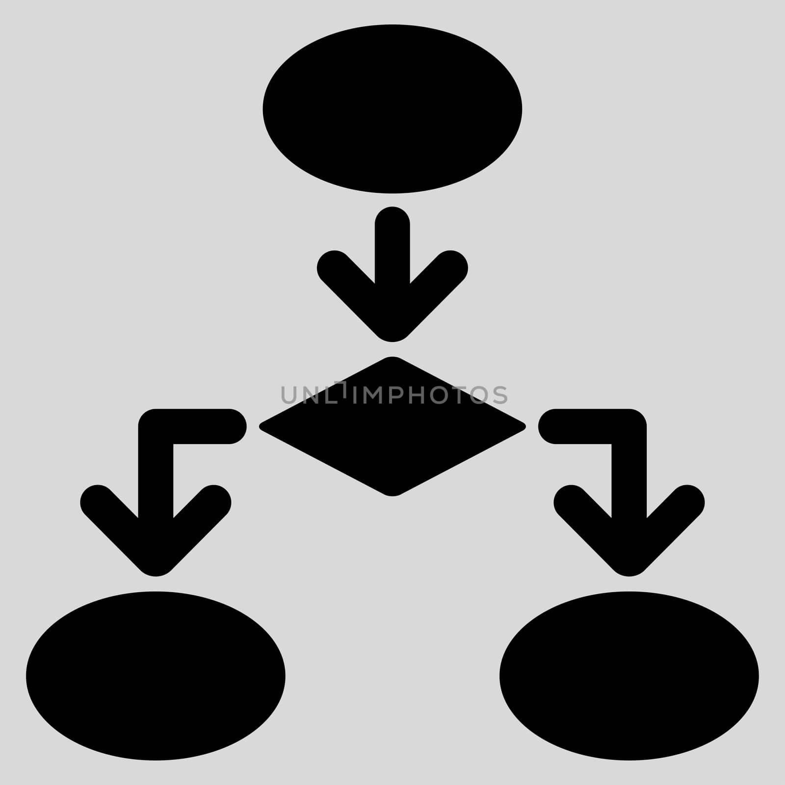 Flowchart icon from Commerce Set. Glyph style: flat symbol, black color, rounded angles, light gray background.