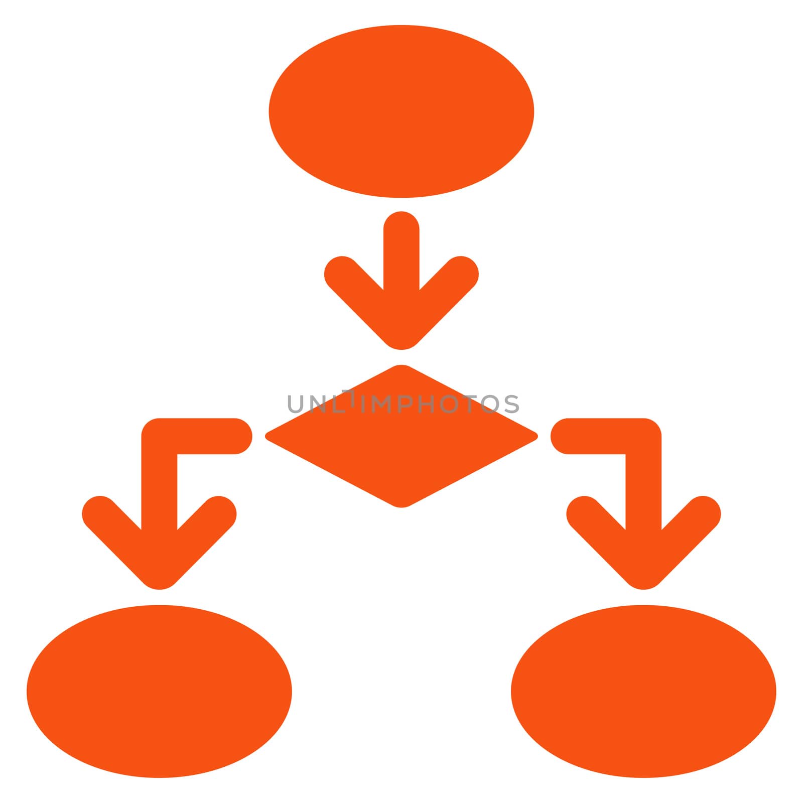 Flowchart icon from Commerce Set. Glyph style: flat symbol, orange color, rounded angles, white background.