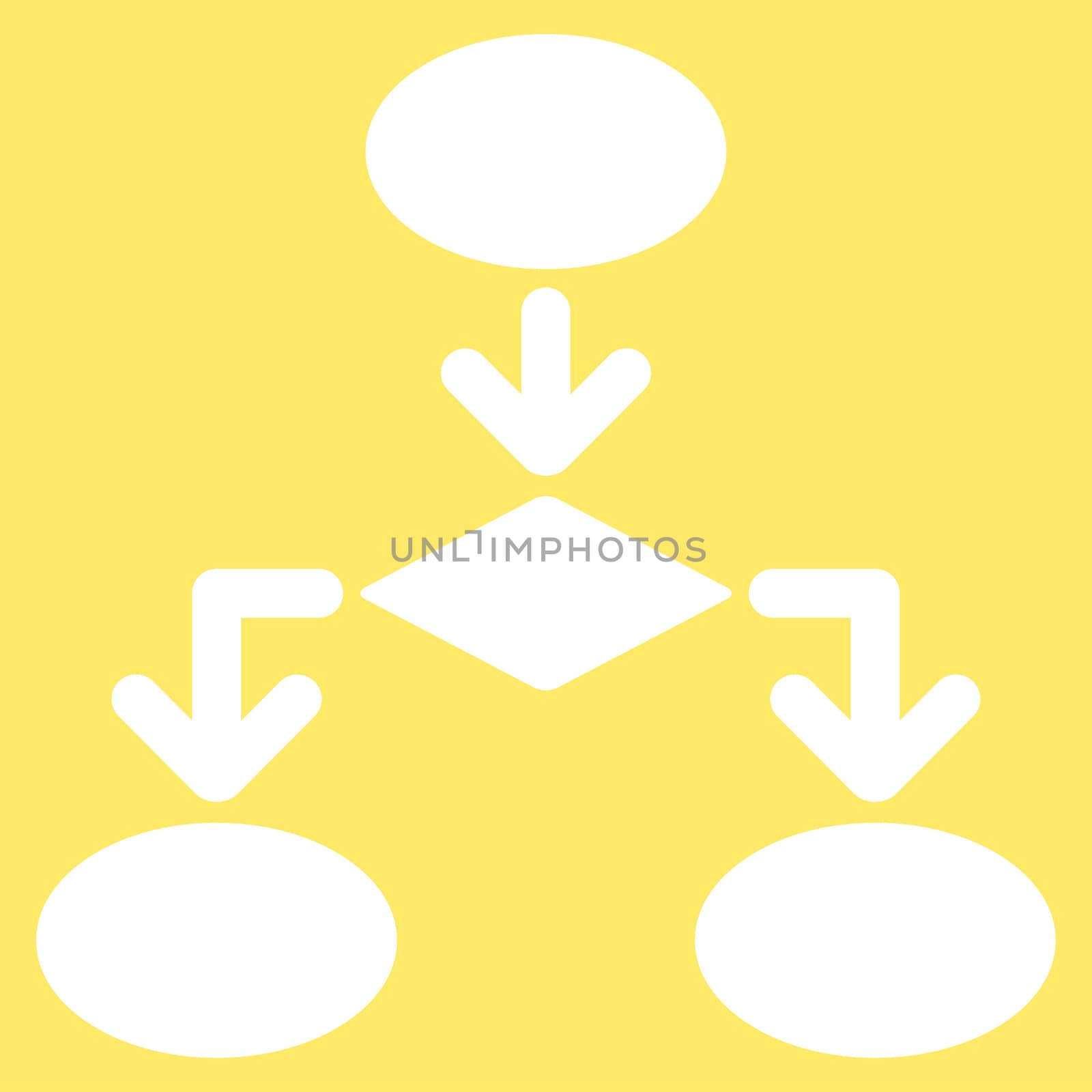 Flowchart icon from Commerce Set. Glyph style: flat symbol, white color, rounded angles, yellow background.