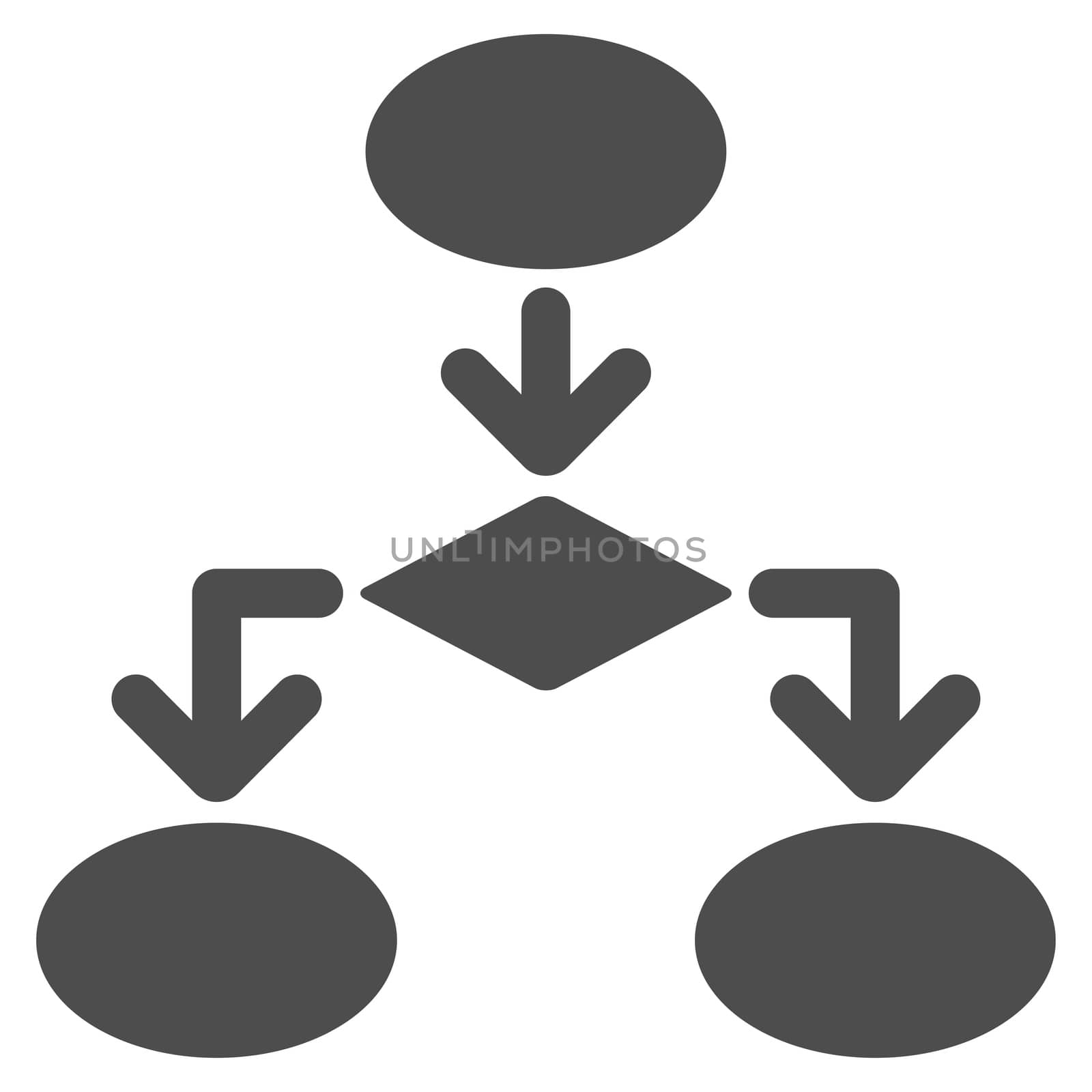 Flowchart icon from Commerce Set. Glyph style: flat symbol, gray color, rounded angles, white background.