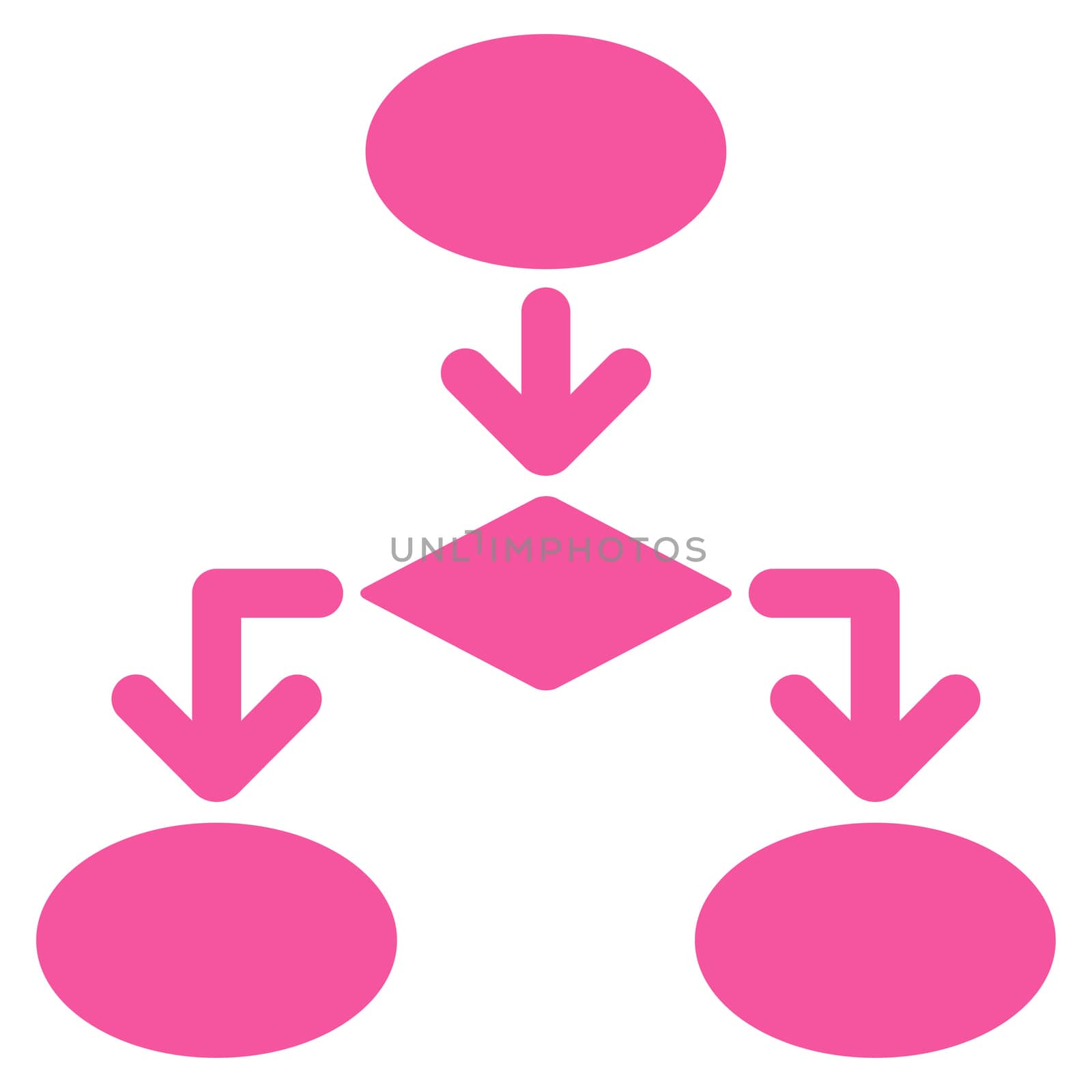 Flowchart icon from Commerce Set. Glyph style: flat symbol, pink color, rounded angles, white background.