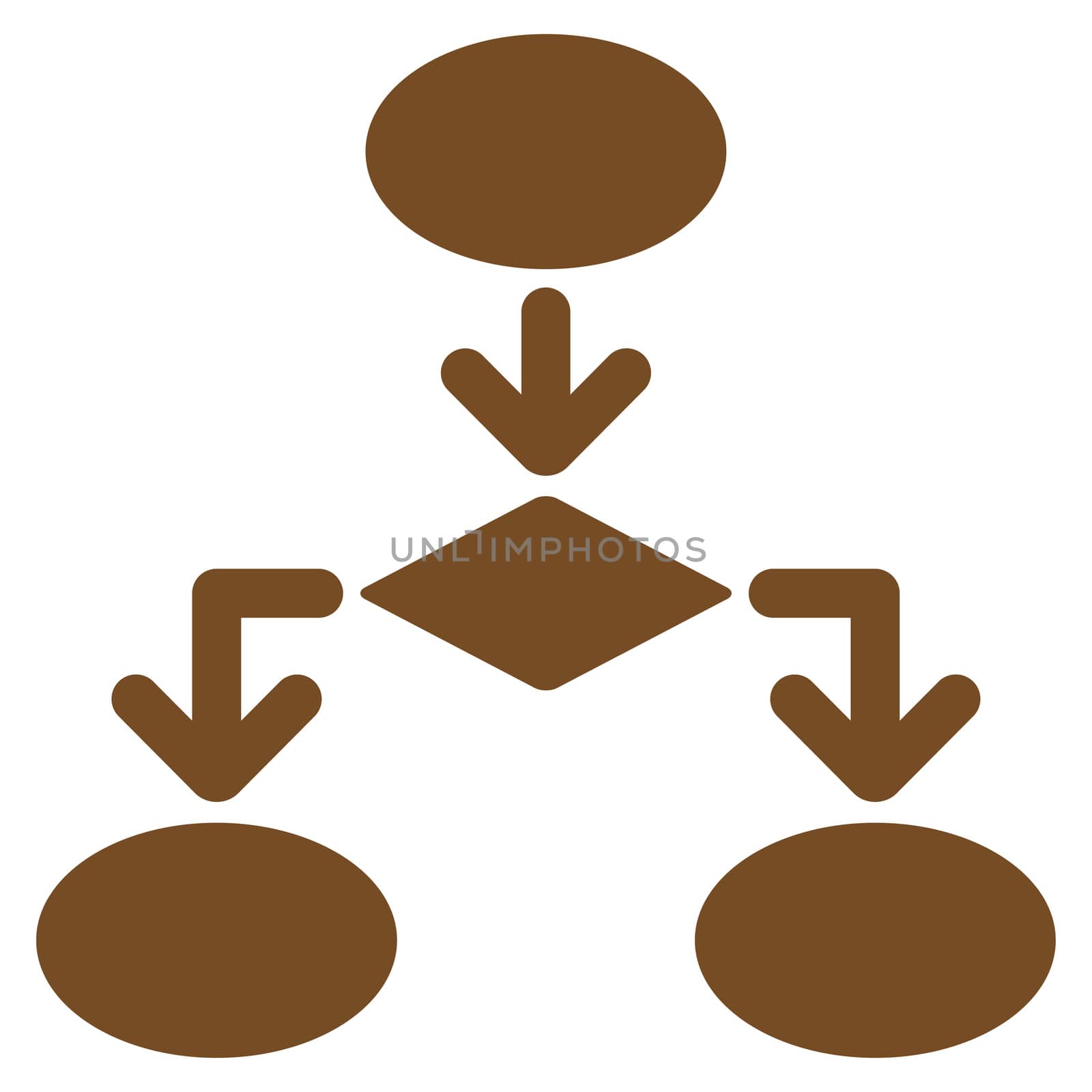 Flowchart icon from Commerce Set. Glyph style: flat symbol, brown color, rounded angles, white background.