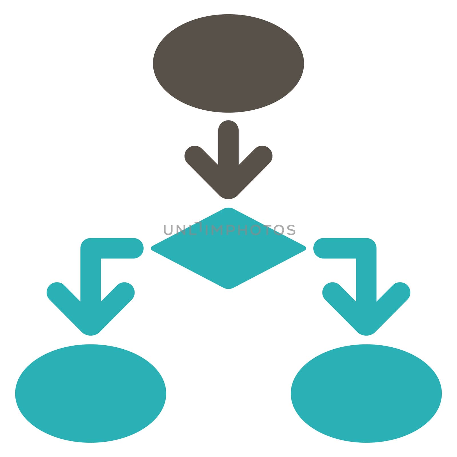 Flowchart icon from Commerce Set. Glyph style: bicolor flat symbol, grey and cyan colors, rounded angles, white background.