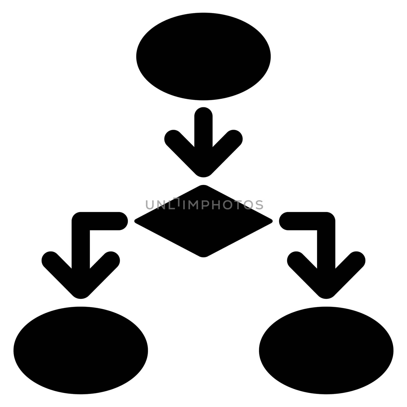 Flowchart icon from Commerce Set. Glyph style: flat symbol, black color, rounded angles, white background.