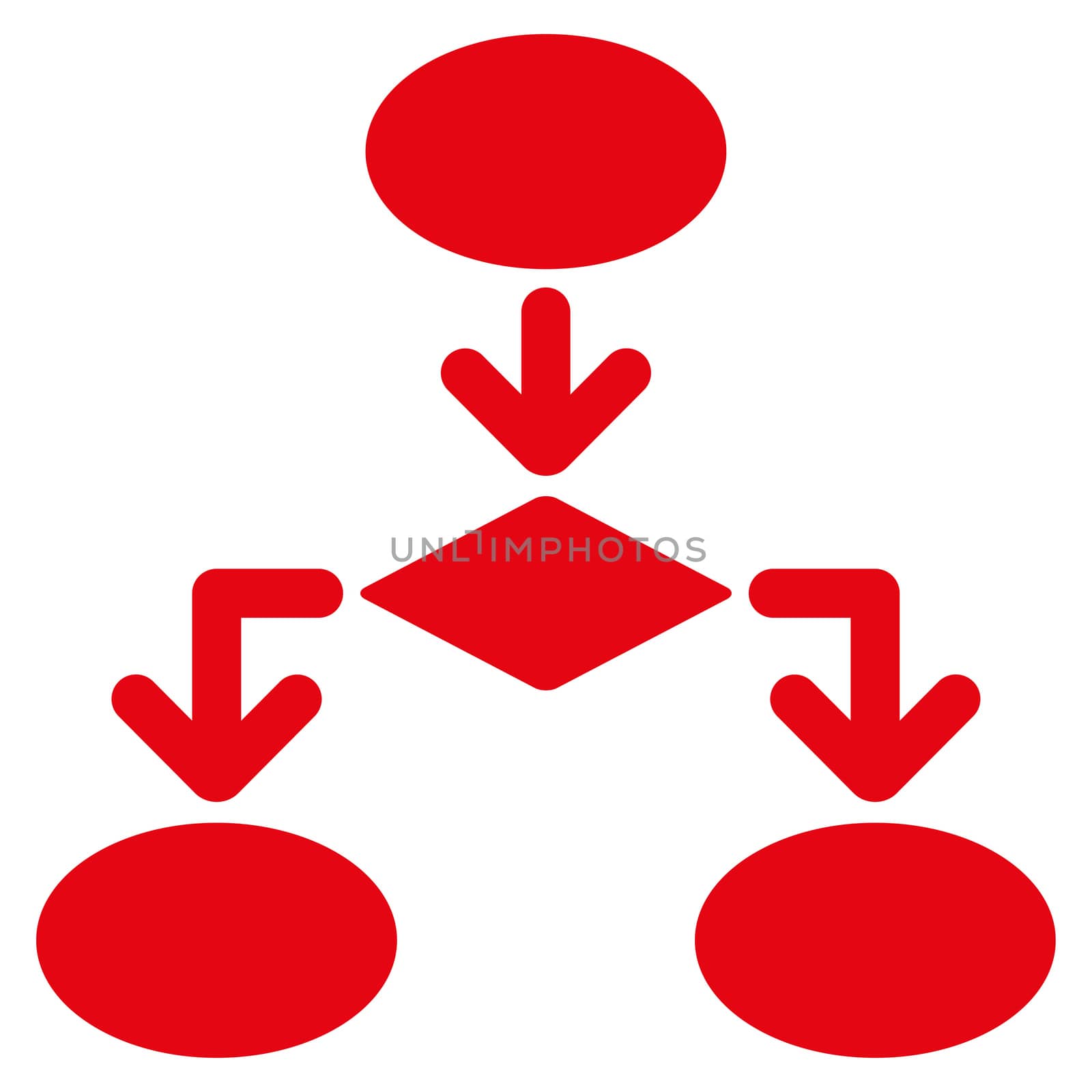 Flowchart icon from Commerce Set. Glyph style: flat symbol, red color, rounded angles, white background.