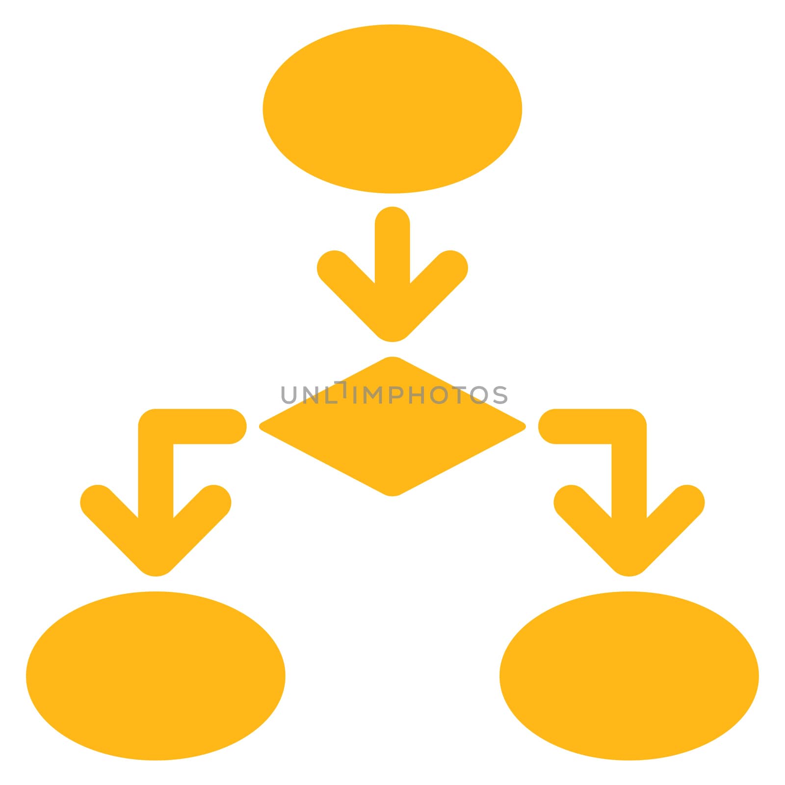 Flowchart icon from Commerce Set. Glyph style: flat symbol, yellow color, rounded angles, white background.