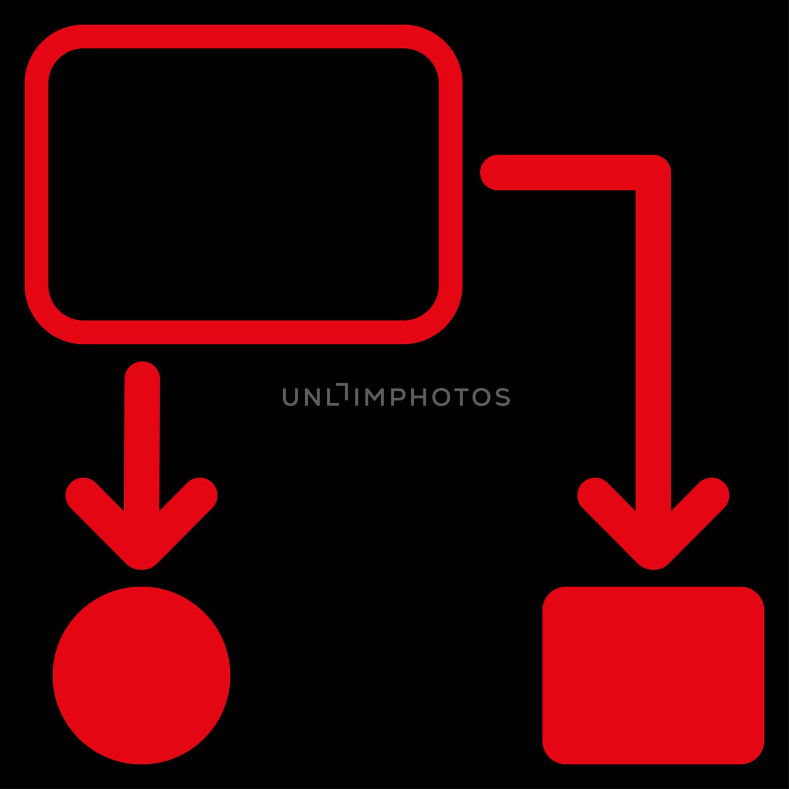 Scheme icon from Commerce Set. Glyph style: flat symbol, red color, rounded angles, black background.