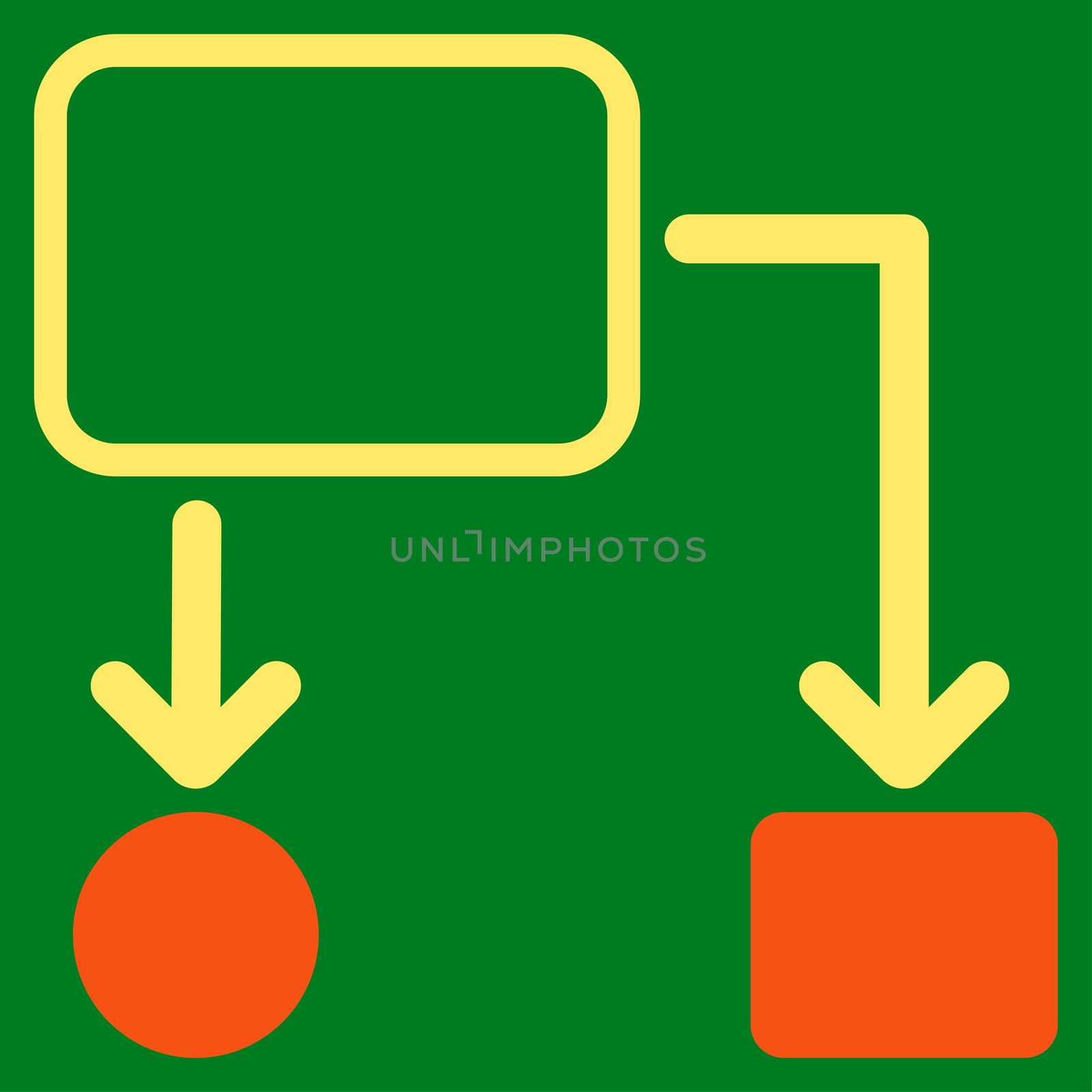 Scheme icon from Commerce Set. Glyph style: bicolor flat symbol, orange and yellow colors, rounded angles, green background.