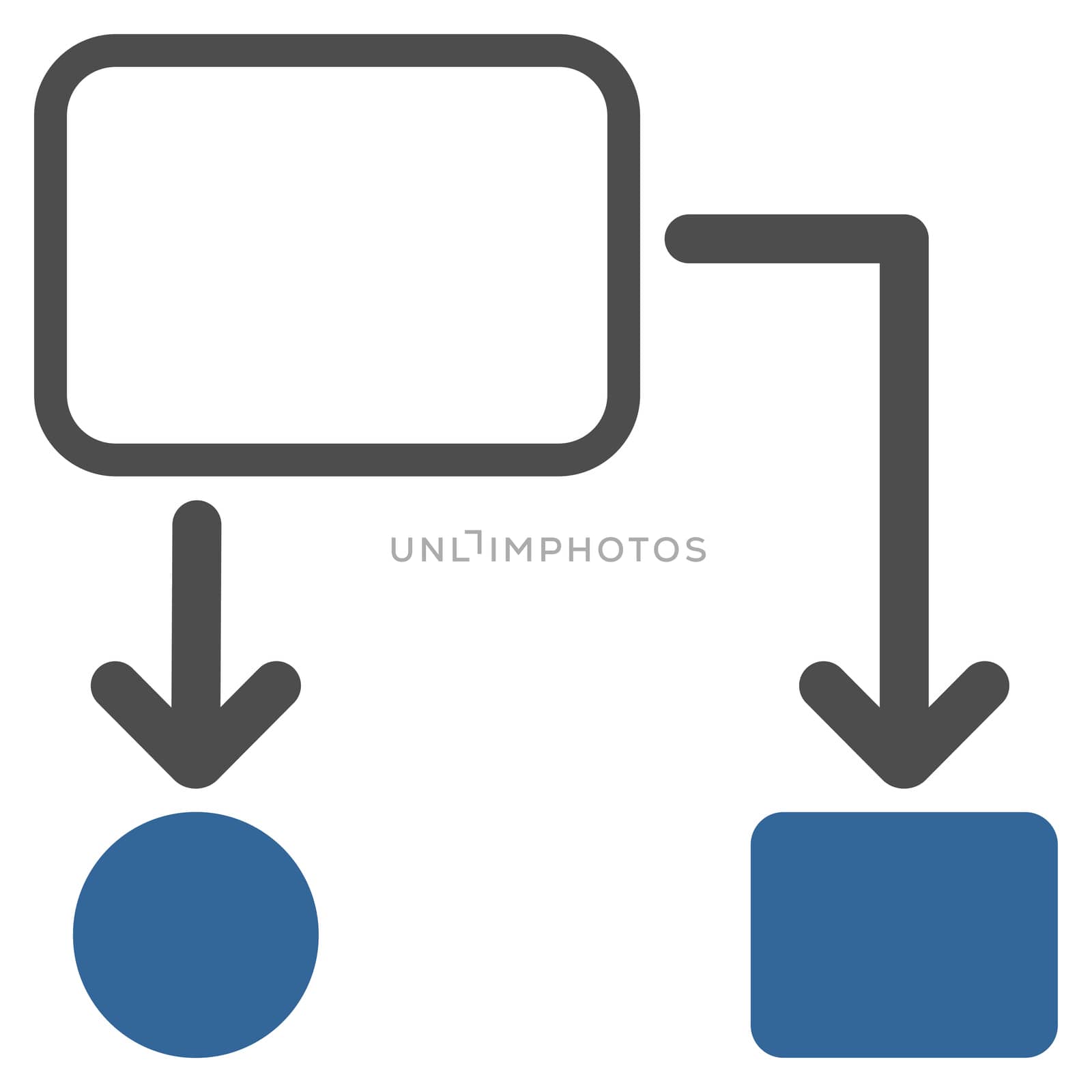 Scheme icon from Commerce Set. Glyph style: bicolor flat symbol, cobalt and gray colors, rounded angles, white background.