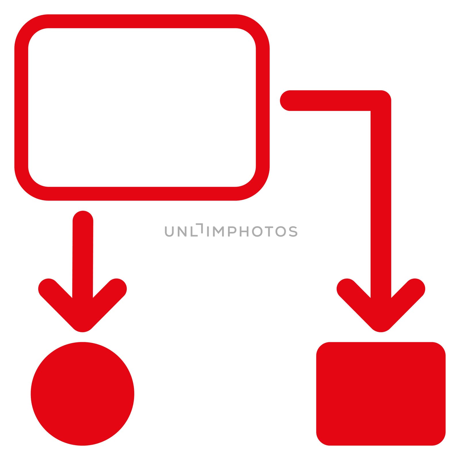 Scheme icon from Commerce Set. Glyph style: flat symbol, red color, rounded angles, white background.