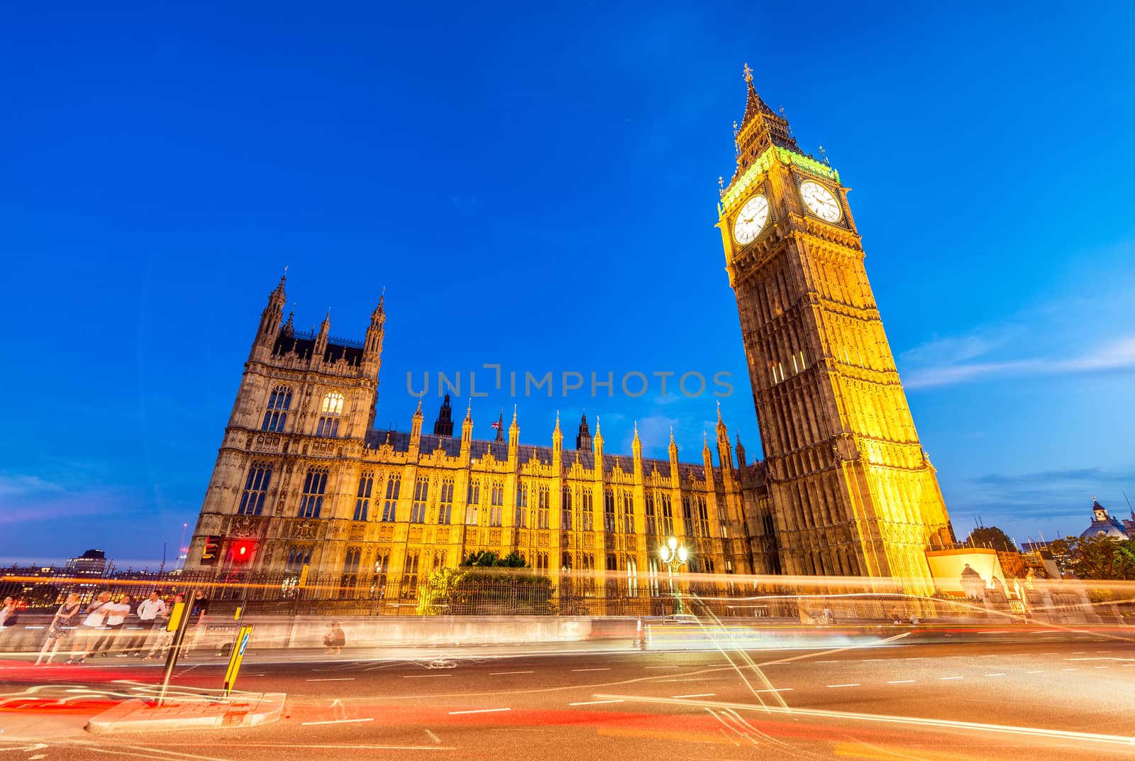 Night traffic in front of Big Ben, London by jovannig