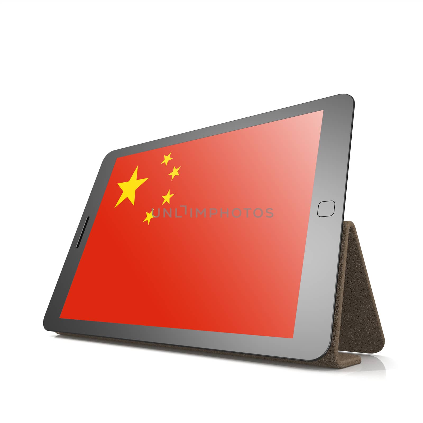 Tablet with People Republic of China flag image with hi-res rendered artwork that could be used for any graphic design.