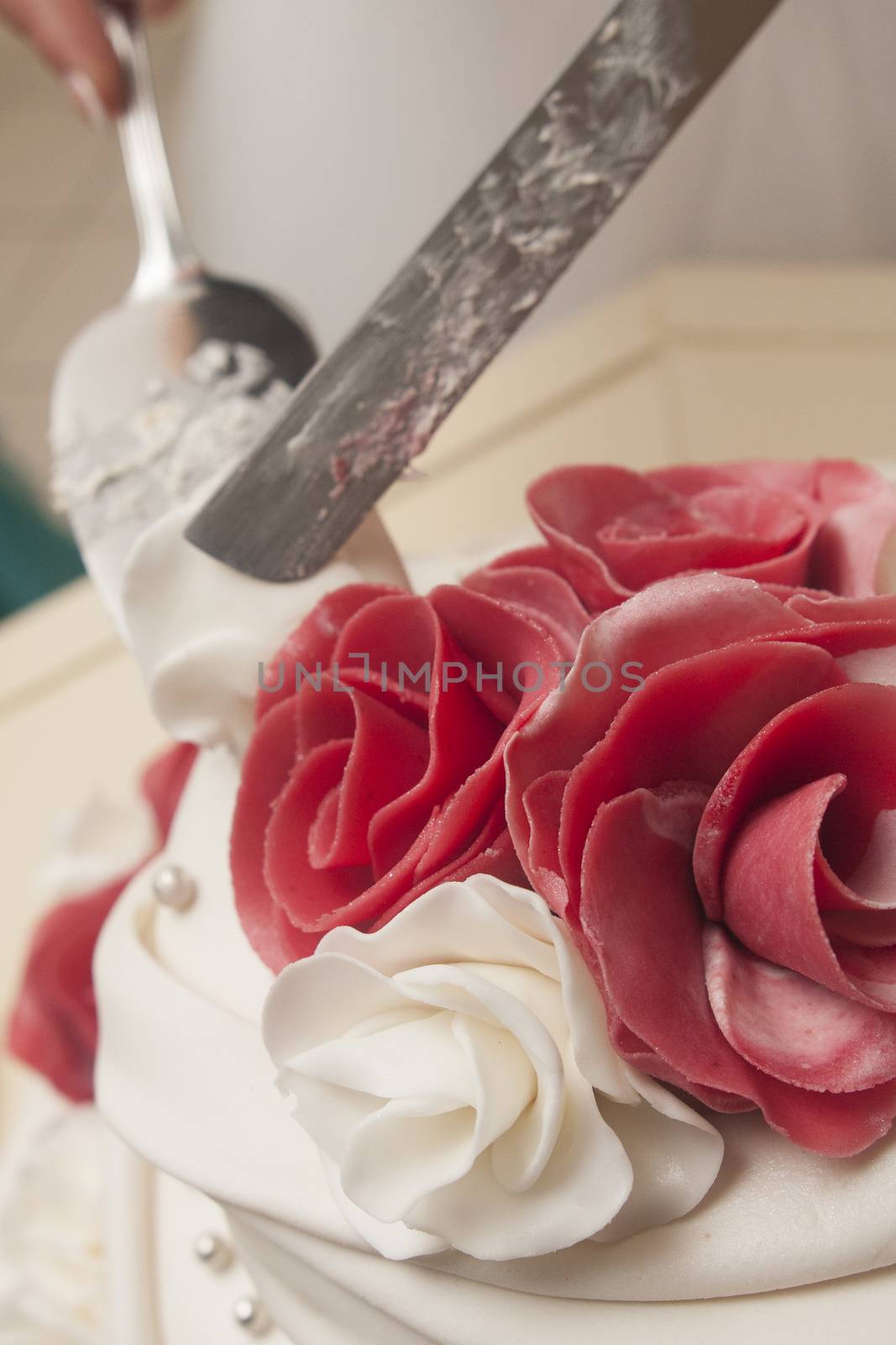 marzipan red rose on wedding cake