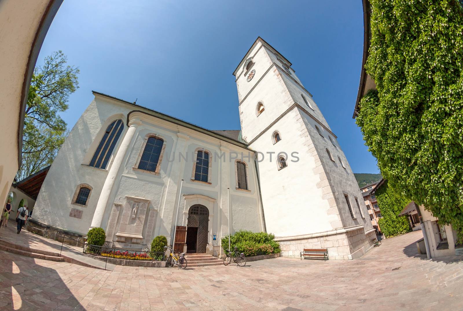 St. Wolfgang, Austria - June 23, 2014: Church of pilgrimage of Wolfgangsee. Popular travel destination in Austria.