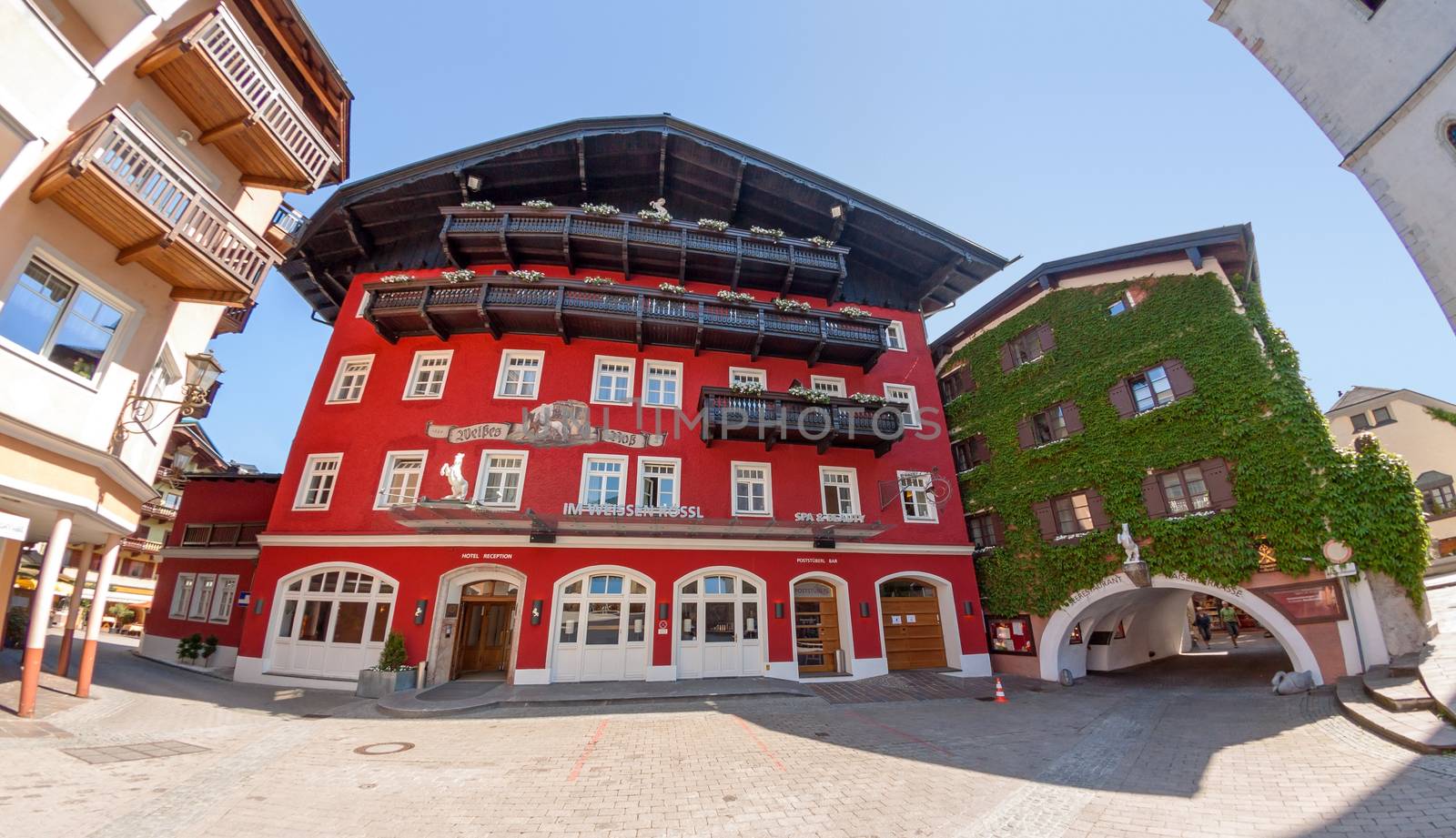 St. Wolfgang, Austria - June 23, 2014: Hotel Weisses Roessl at the famous lake Wolfgangsee. Popular travel destination within Austria.