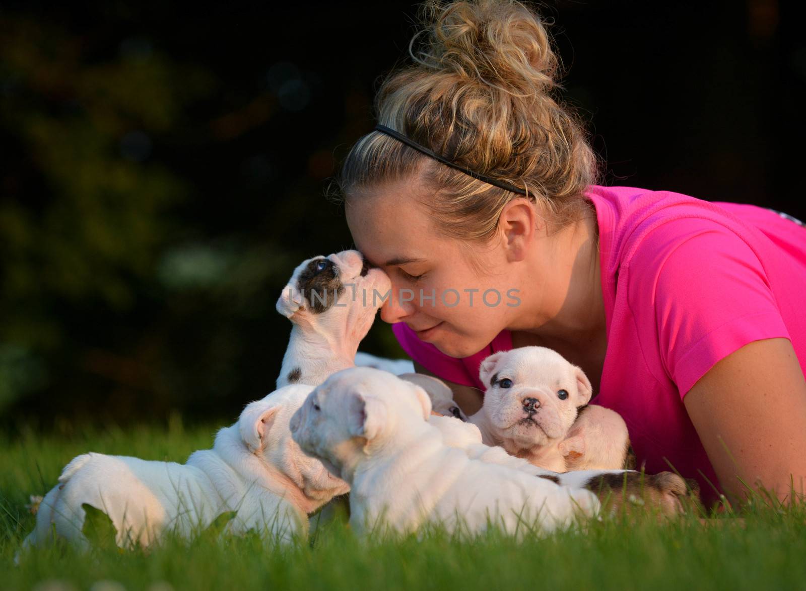 woman and litter of puppies by willeecole123
