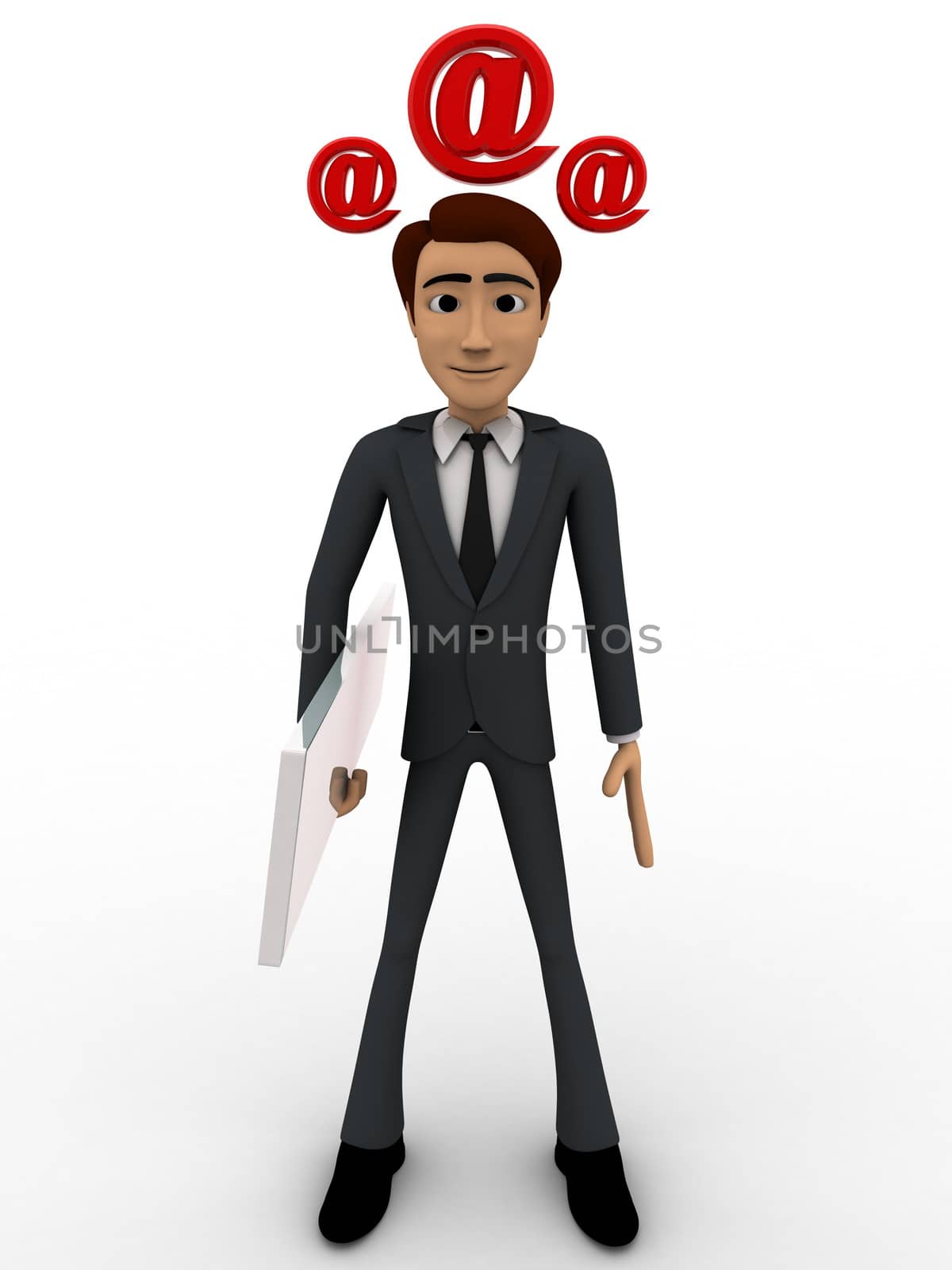 3d man with blank paper and three email icon on head concept by touchmenithin@gmail.com