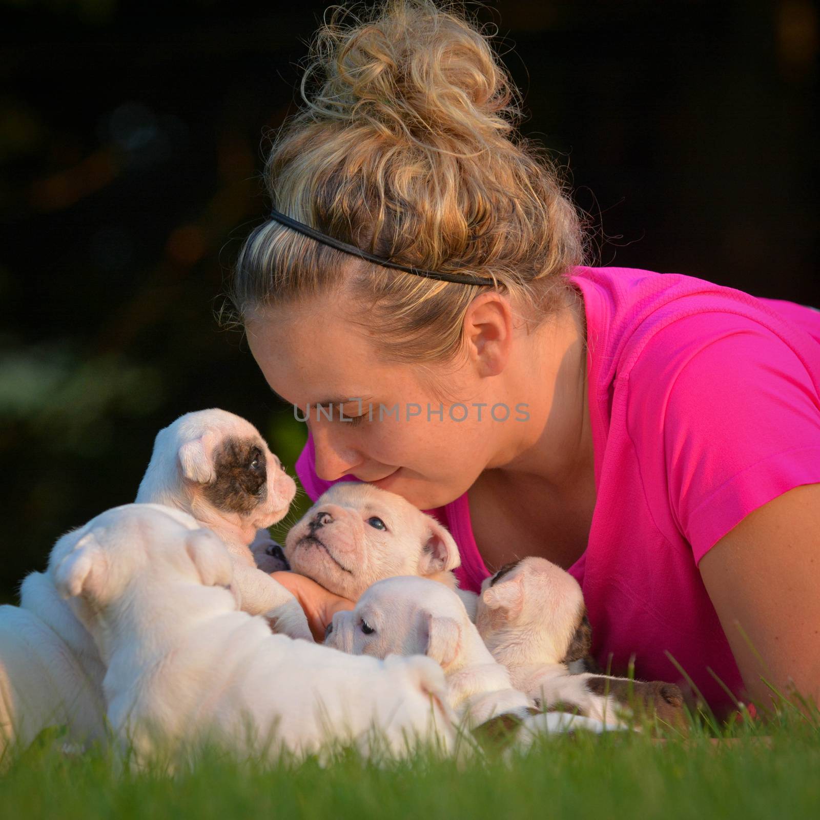 woman and litter of puppies by willeecole123