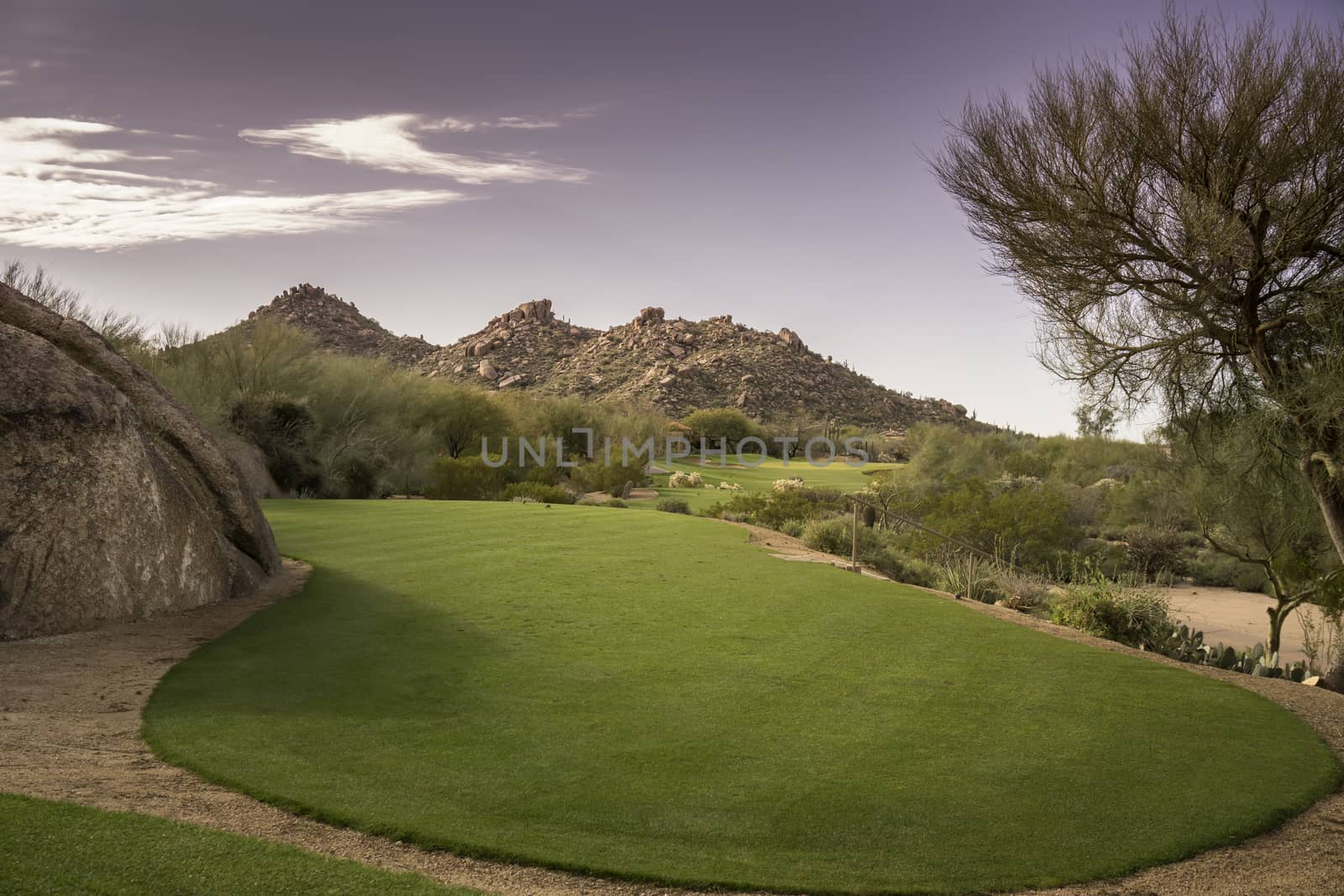 Golf course landscape desert mountain scenic view
