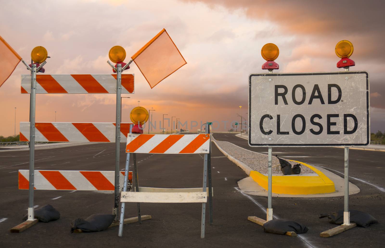 Road closed sign - new highway exit entrance by Paulmatthewphoto