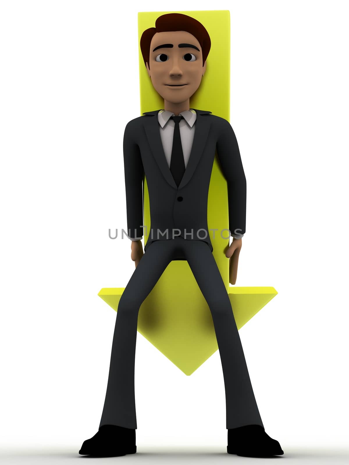 3d man choose from three different path and on arrow concept on white background, top angle view