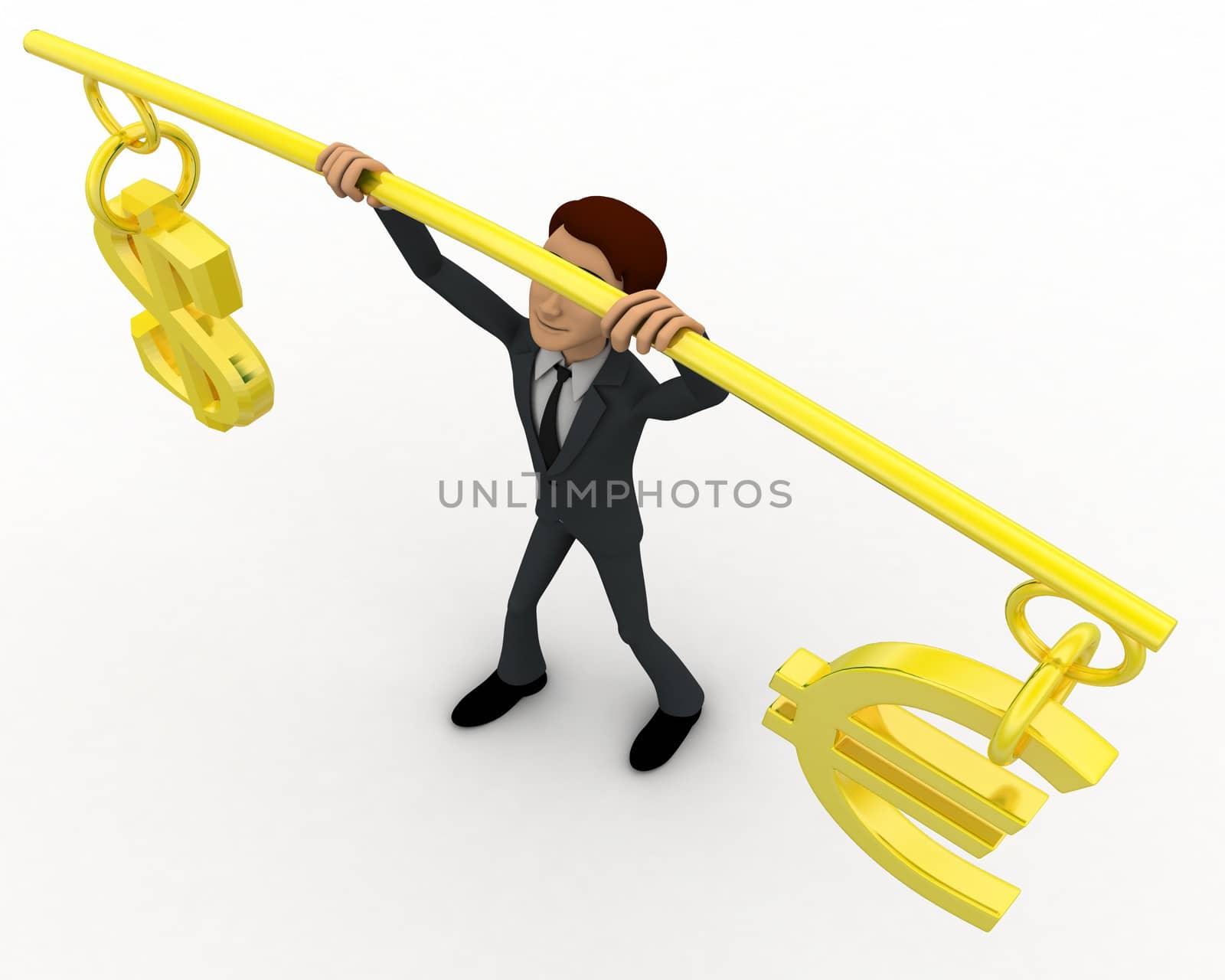 3d man lifting dollar ad euro up in air concept by touchmenithin@gmail.com