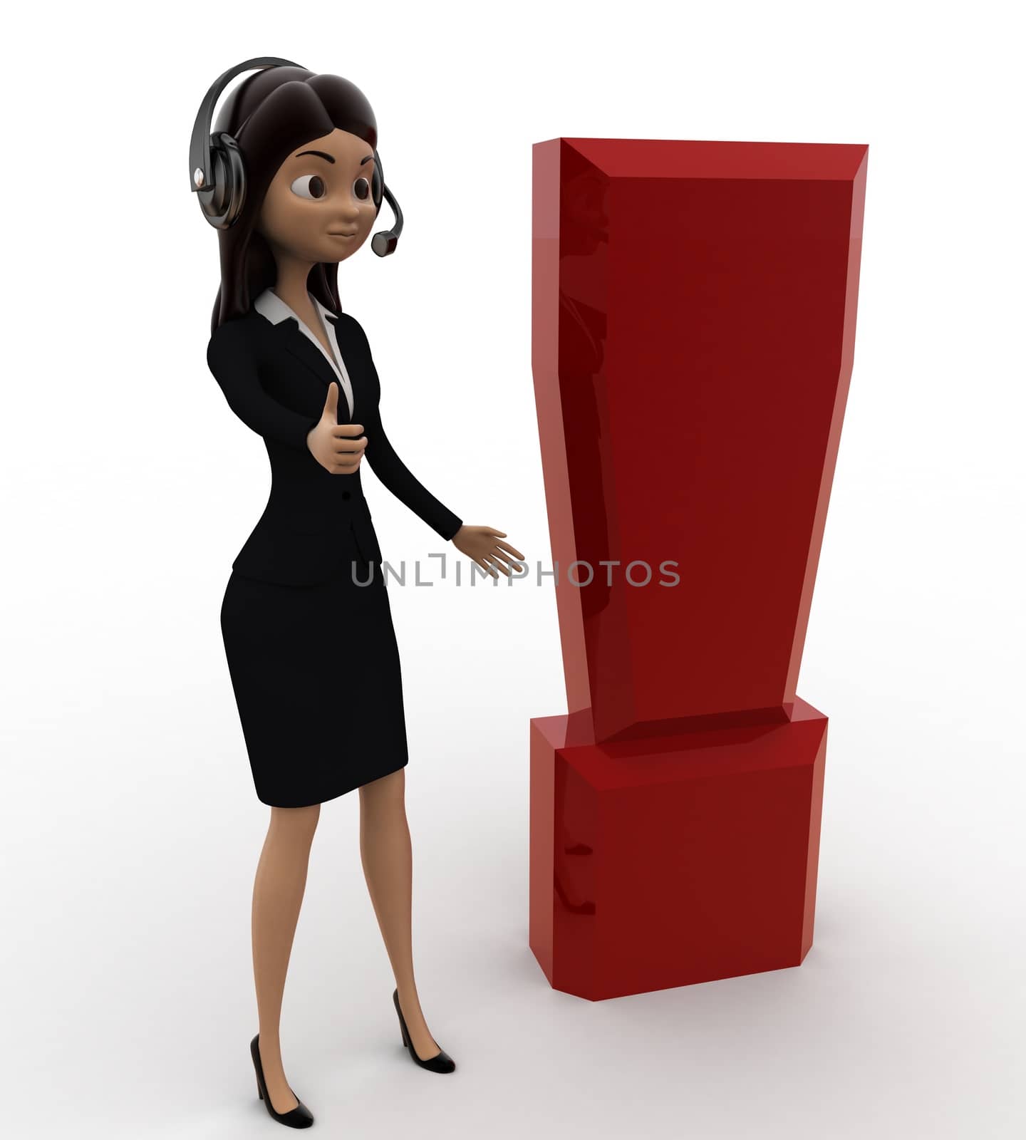 3d woman wearing headphone and with exclamation mark concept by touchmenithin@gmail.com