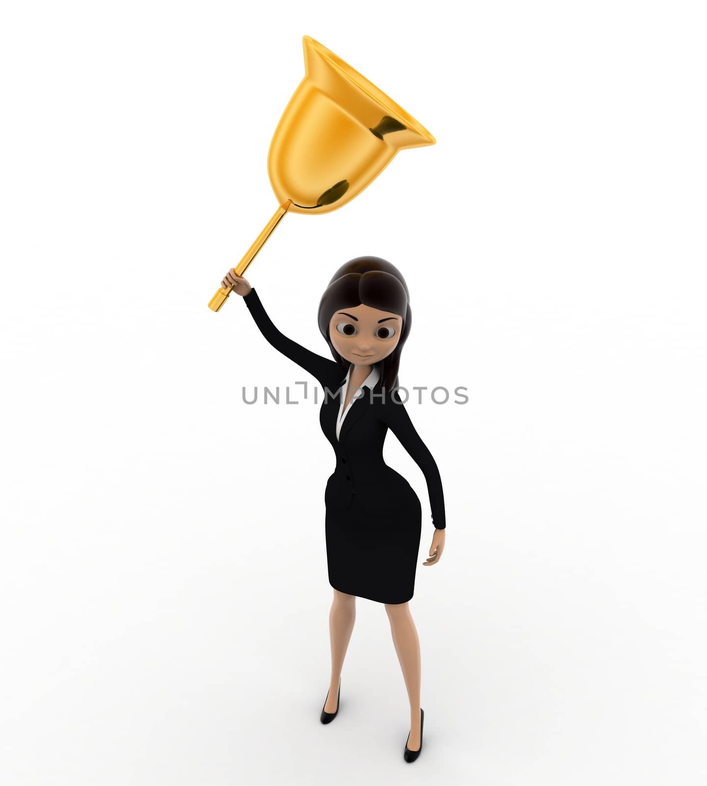 3d woman play golden metalic bell concept by touchmenithin@gmail.com