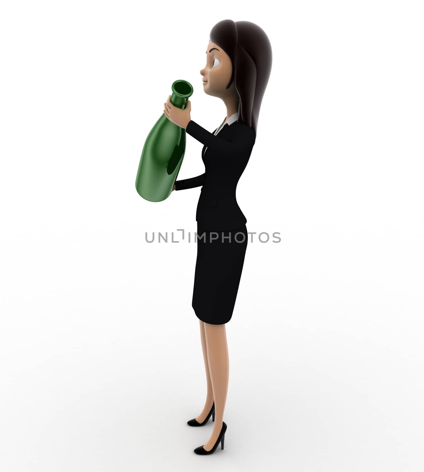 3d woman with green bottle concept by touchmenithin@gmail.com