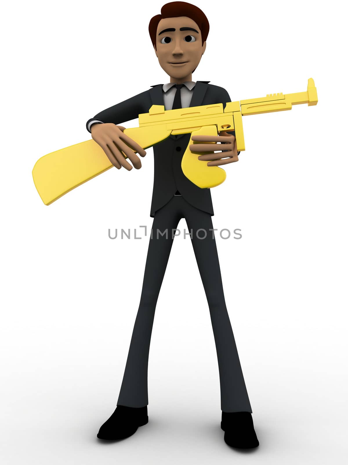 3d man holding golden gun concept by touchmenithin@gmail.com