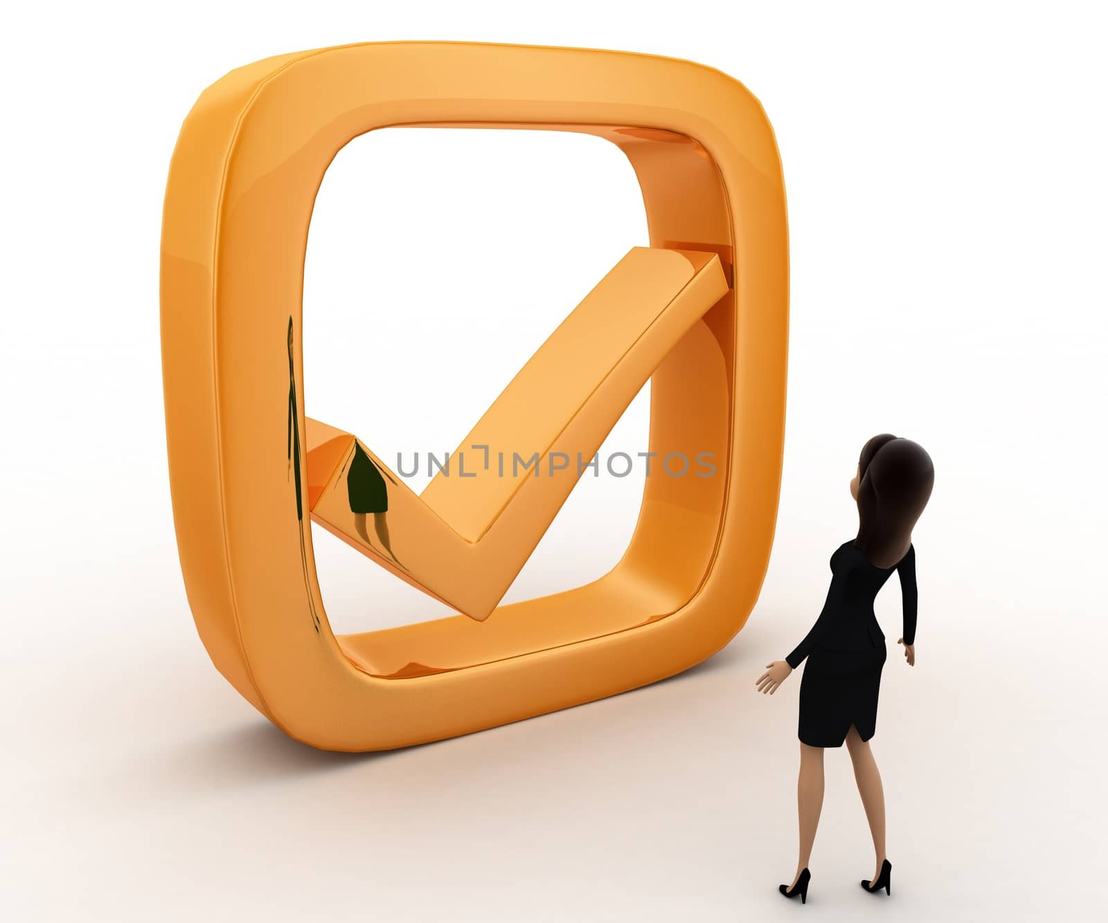 3d woman with right symbol golden concept by touchmenithin@gmail.com